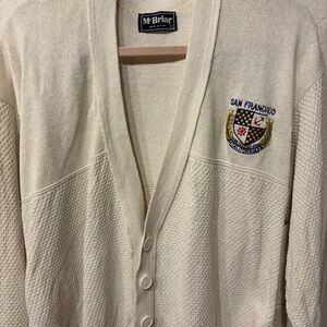 Vintage McBriar Cardigan Men’s L 100% Cotton San Francisco Crest Knit Ivory USA